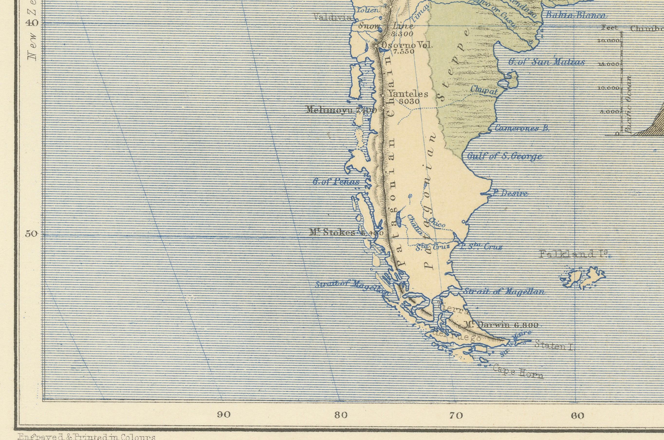 Geological Map of South America by A.K. Johnston – Mountains and Valleys 1852 In Good Condition For Sale In Langweer, NL