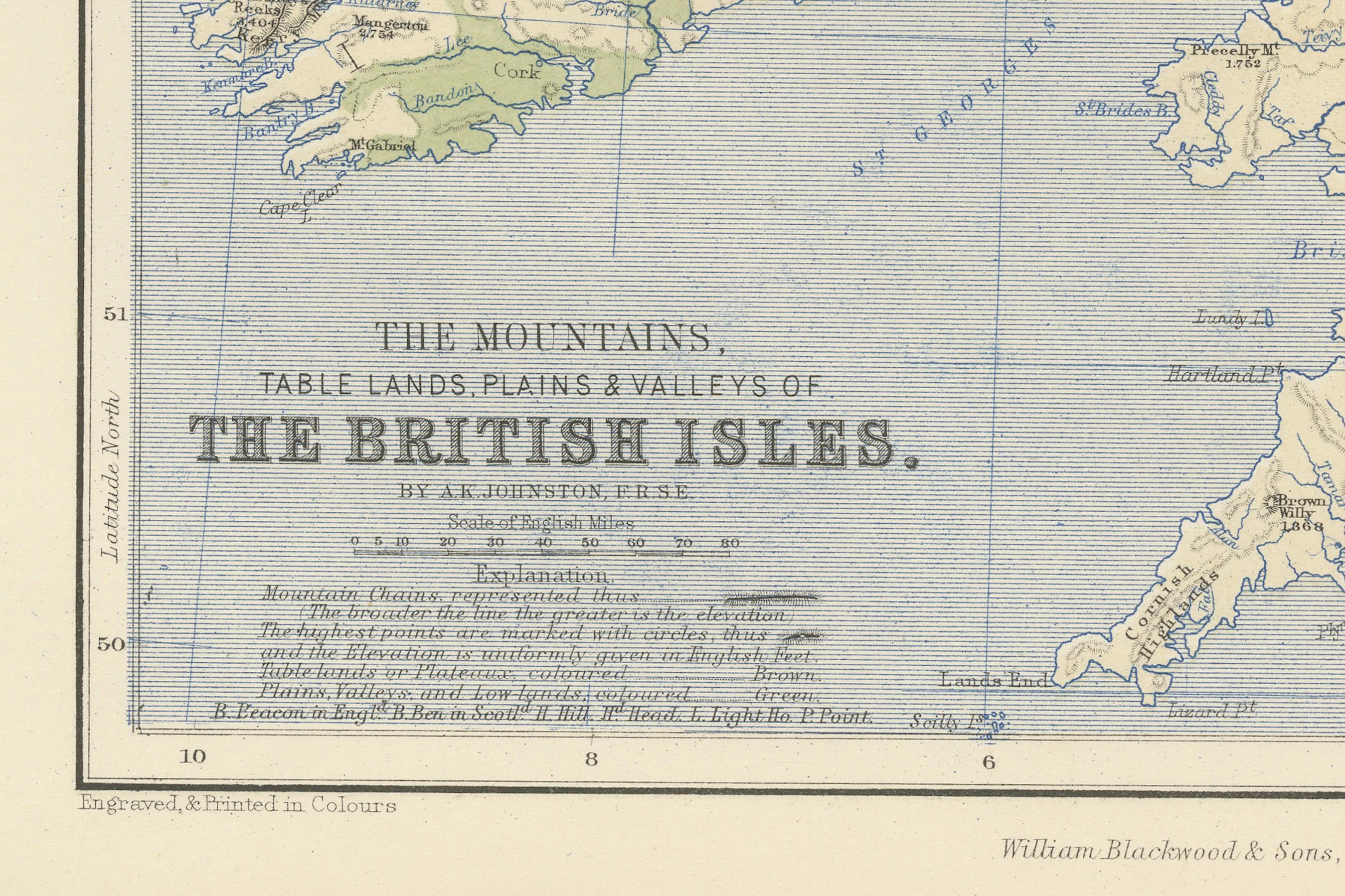 Geological Map of the British Isles by A.K. Johnston – Highlands & Valleys 1852

This antique topographic map titled 