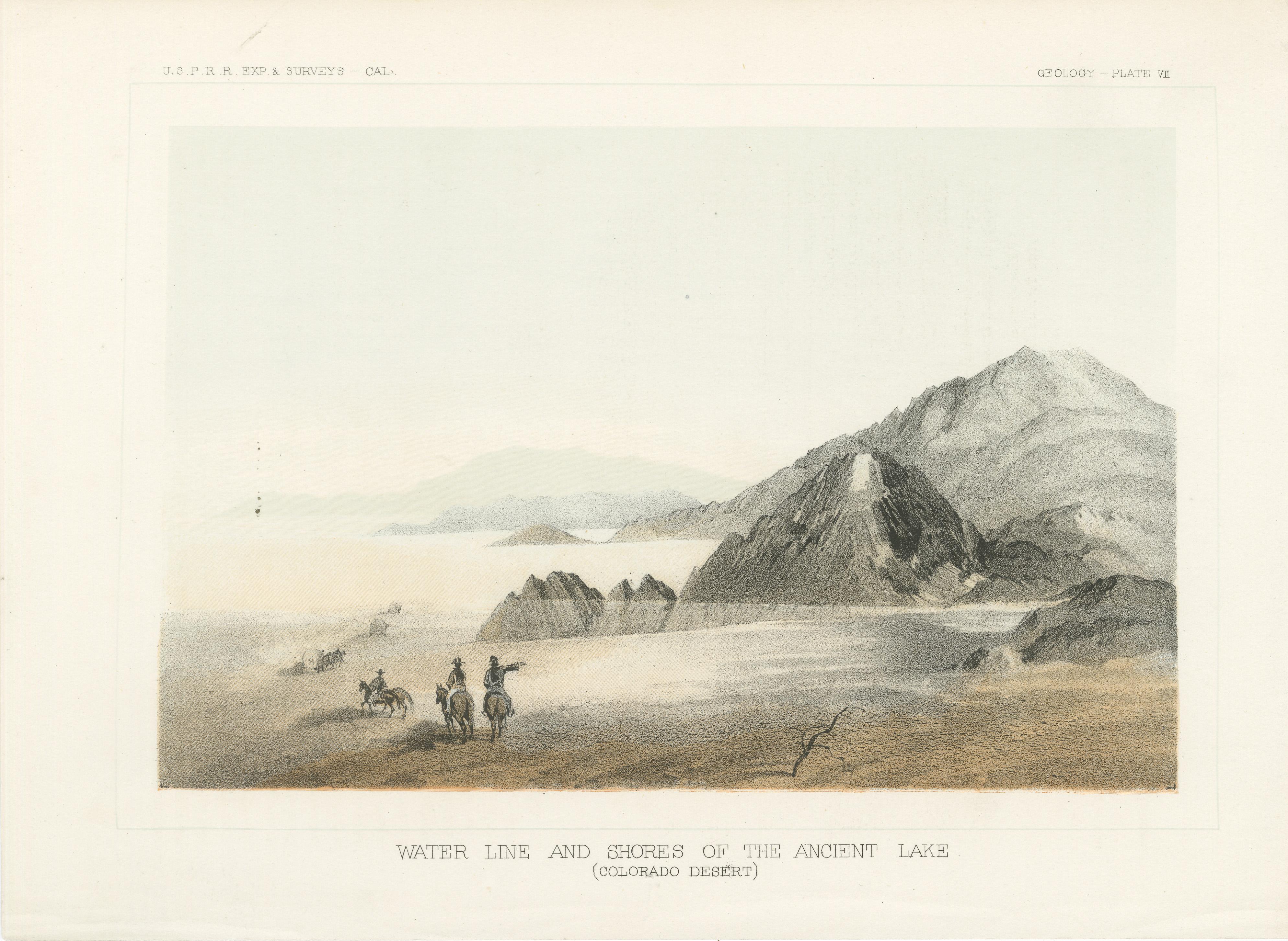Meraviglie geologiche del deserto del Colorado - Antico lago costiero  

Questa straordinaria litografia offre una rappresentazione accattivante dell'antica linea di galleggiamento e delle rive di un lago scomparso da tempo nel deserto del Colorado.