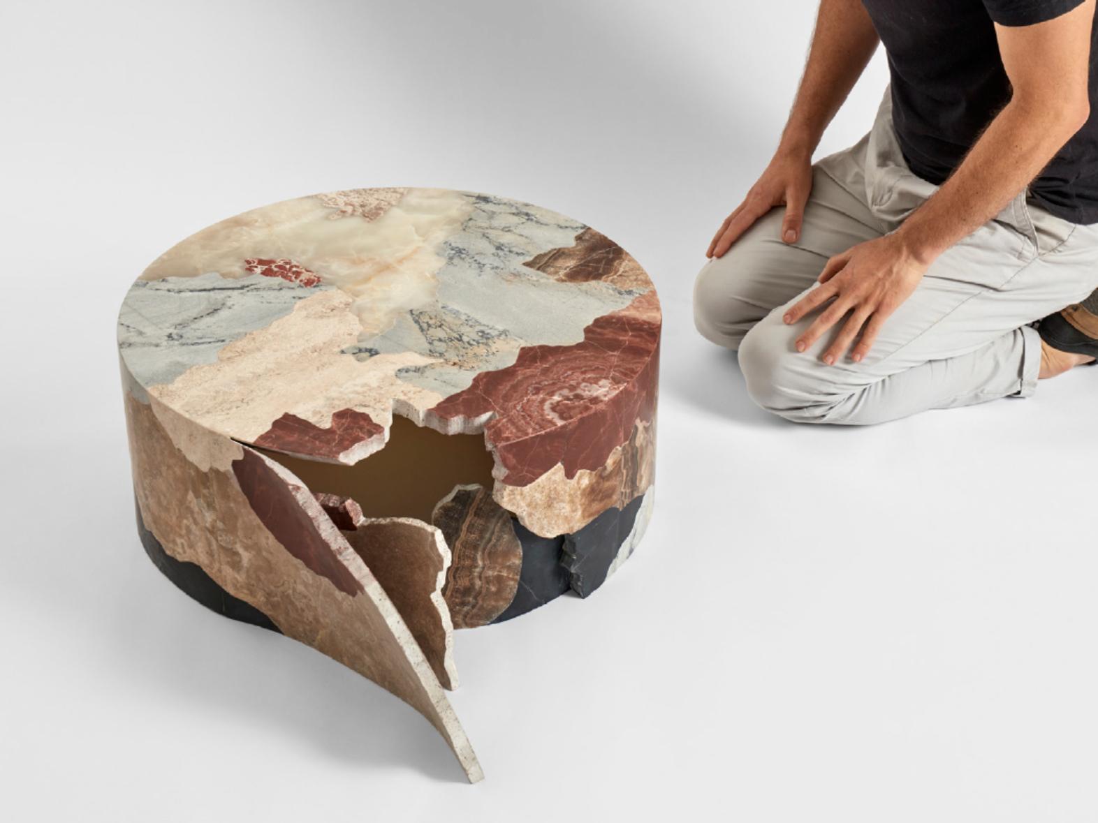 Geology of Diverse N°1 by Estudio Rafael Freyre
Dimensions: W 87 x D 60 x H 25 cm
Materials: Diverse recycled Andes stones

In Geology of the Diverse the pieces form a territory or place we can access with our body and relate to its unfinished