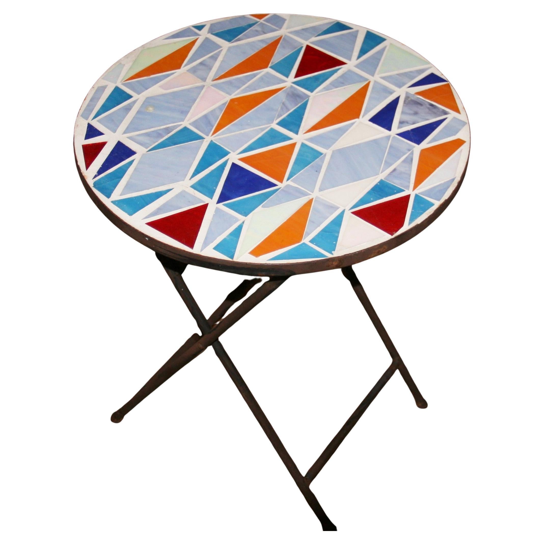 Geometic Multicolored Ceramic Folding Table For Sale