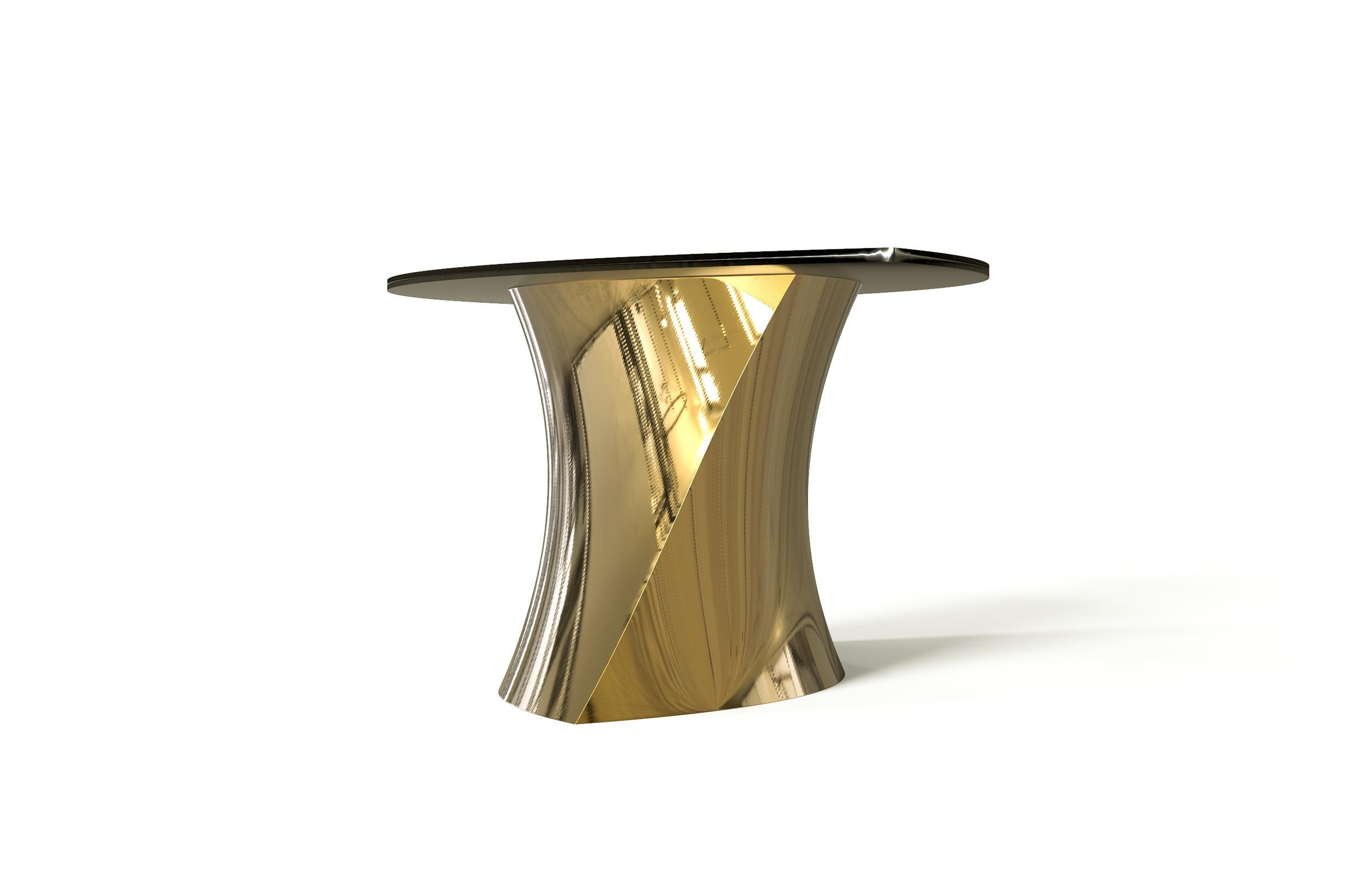 Contemporary Geometra Polished Bronze Dining Table For Sale