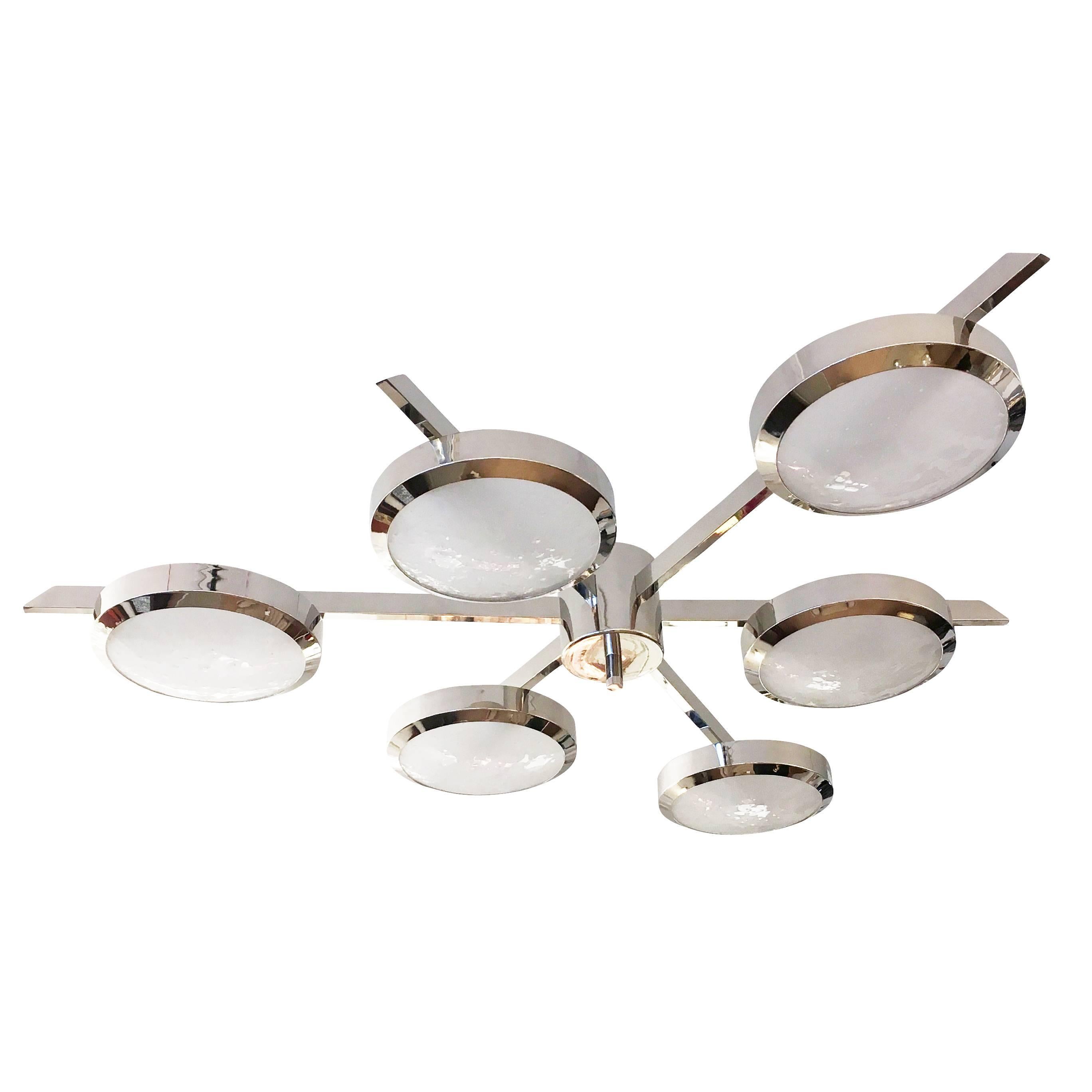 Modern Sei Ceiling Light by Gaspare Asaro-Nickel Finish For Sale