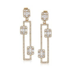 Zeitgenössische geometrische 14K Gelbgold Diamant-Tropfen-Ohrringe