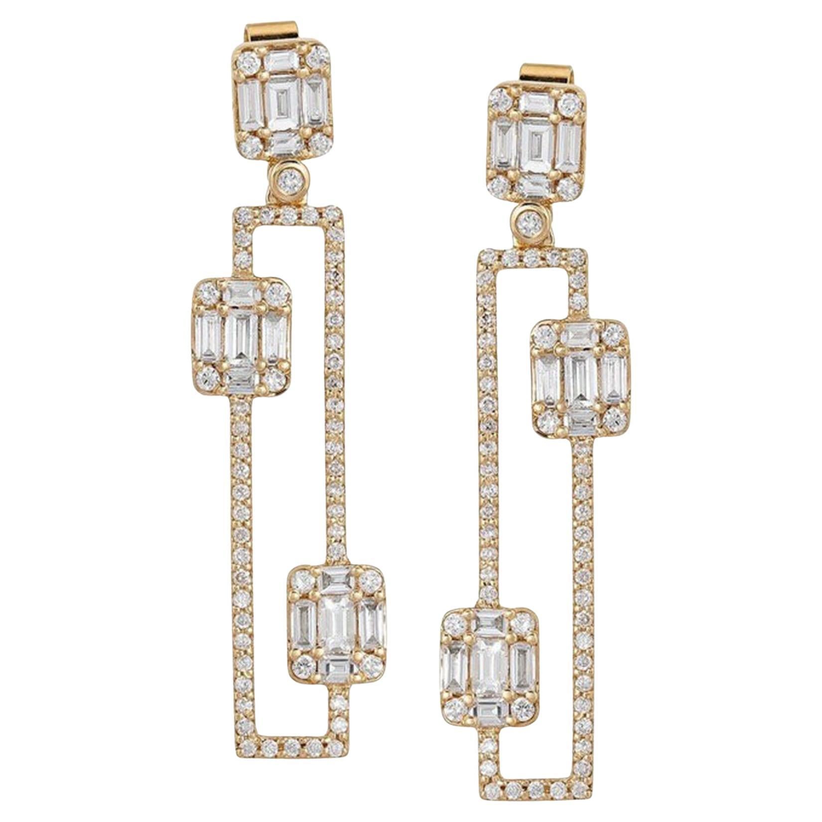 1.56ct Baguette Diamond 14K Gold Geometric Drop Earrings