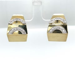 Geometric 14K Yellow Gold Hoop Style Earrings w Diamond Enhancements