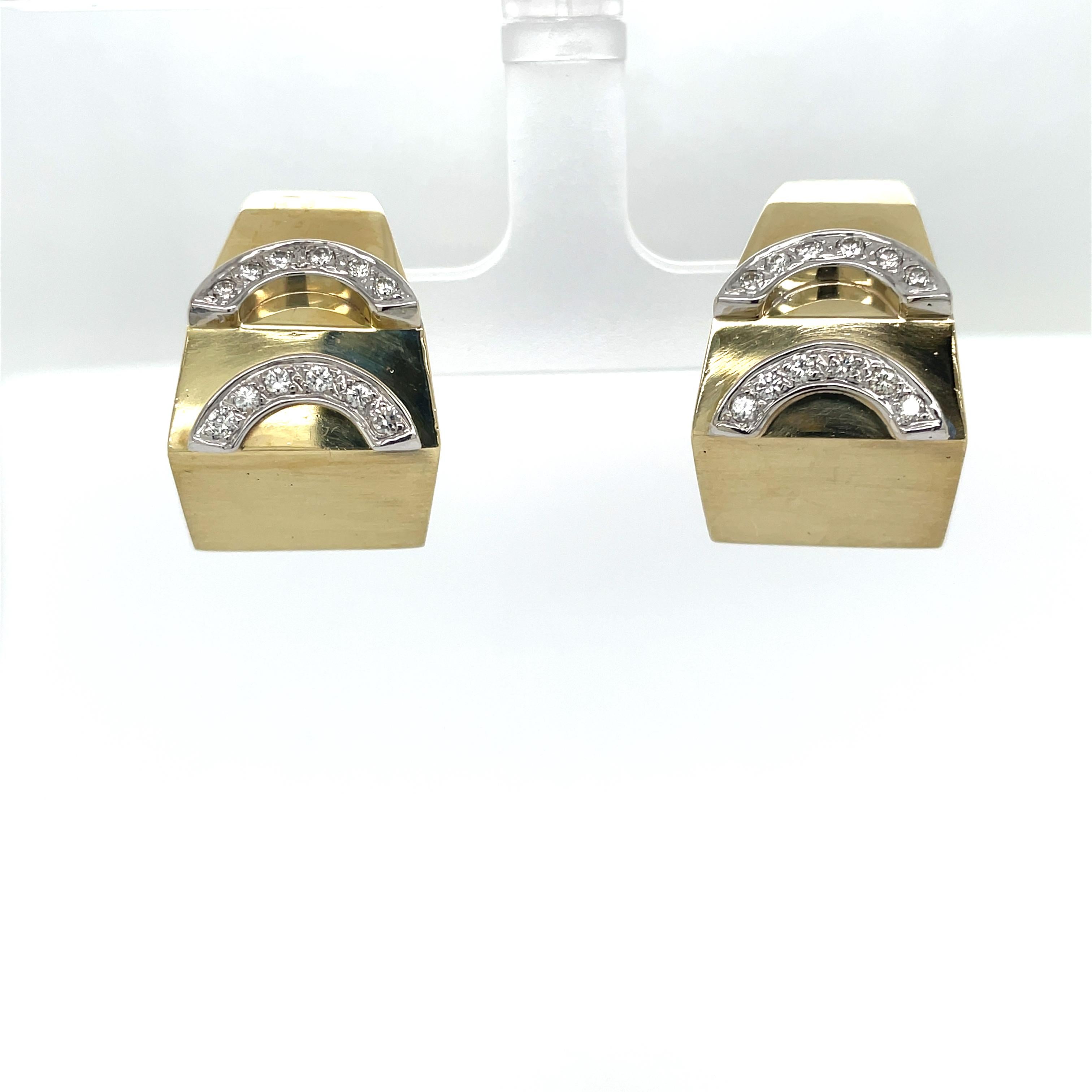 Women's Geometric 14K Yellow Gold Hoop Style Earrings w Diamond Enhancements For Sale