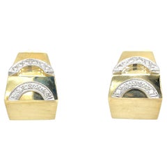 Geometric 14K Yellow Gold Hoop Style Earrings w Diamond Enhancements