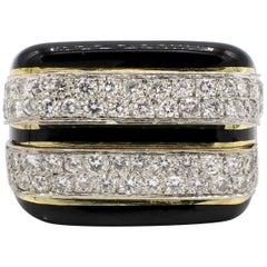 Geometric 18 Karat Yellow Gold Diamond and Black Enamel Cocktail Ring Geometric 18 Karat Yellow Gold Diamond and Black Enamel Cocktail Ring