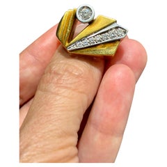 Geometric 18k Yellow Gold and Diamond Ring, Circa 1970 Italy