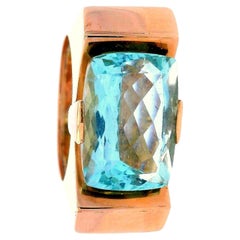 Geometric 18k yellow Gold Ring with Aquamarine