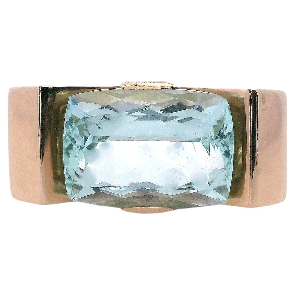 Anello geometrico in oro giallo 18k con acquamarina in vendita