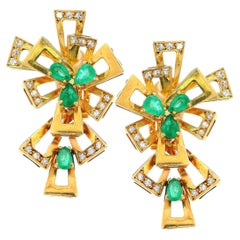 Geometric 18kt yellow Gold Earrings with Diamonds and Emeralds