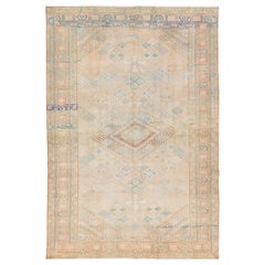 Tappeto geometrico in lana persiana Josheghan, realizzato a mano negli anni '30, di colore beige