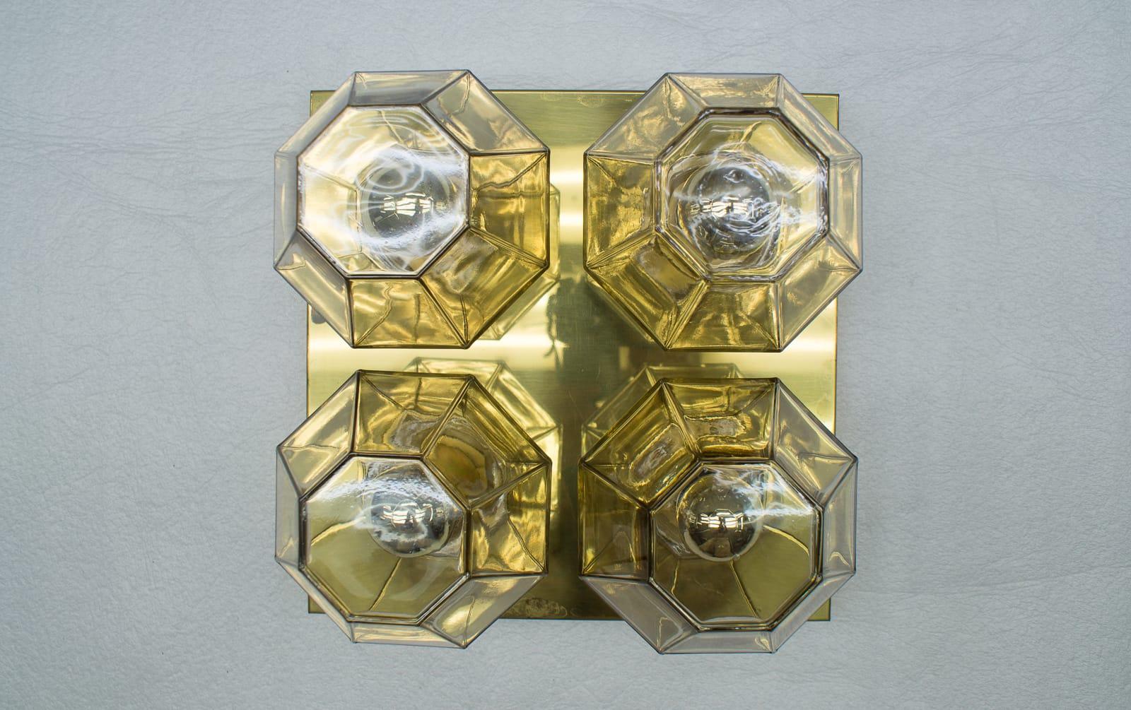 Geometric 4-Light Limburg Brass and Glass Wall or Ceiling Lamp, Germany, 1960s For Sale 5