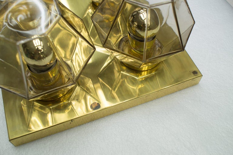 Geometric 4-Light Limburg Brass and Glass Wall or Ceiling Lamp, Germany, 1960s For Sale 6