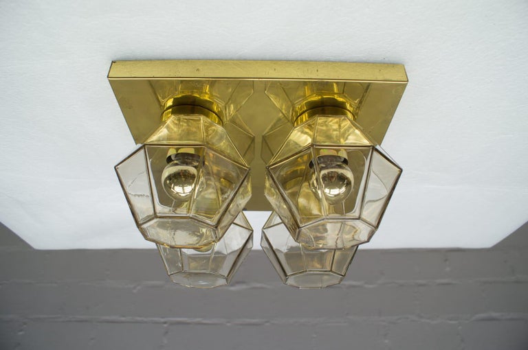 Mid-Century Modern Geometric 4-Light Limburg Brass and Glass Wall or Ceiling Lamp, Germany, 1960s For Sale