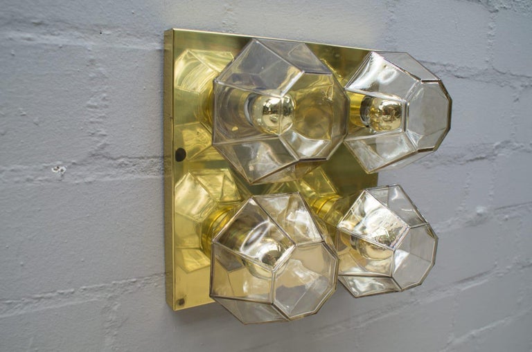 Geometric 4-Light Limburg Brass and Glass Wall or Ceiling Lamp, Germany, 1960s In Good Condition For Sale In Nürnberg, Bayern