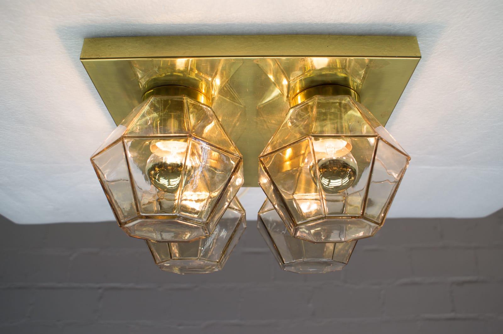 Mid-20th Century Geometric 4-Light Limburg Brass and Glass Wall or Ceiling Lamp, Germany, 1960s For Sale