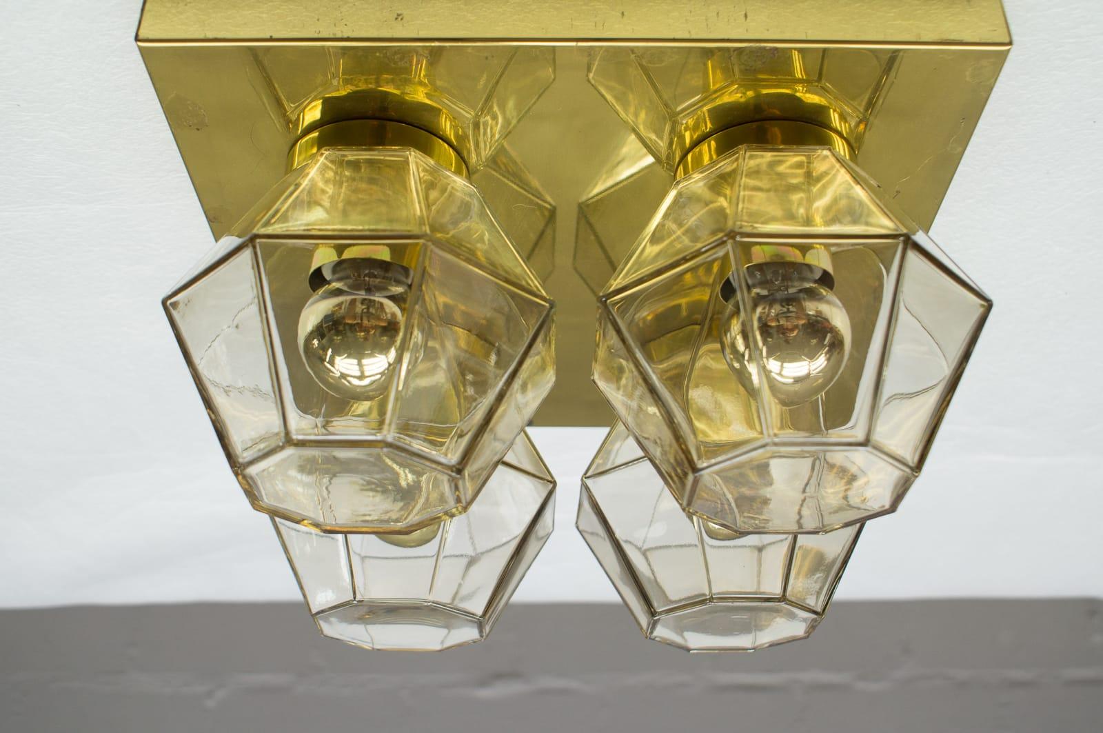 Verre Lampe murale ou plafonnier géométrique à 4 éclairages en laiton et verre Limburg, Allemagne, années 1960 en vente