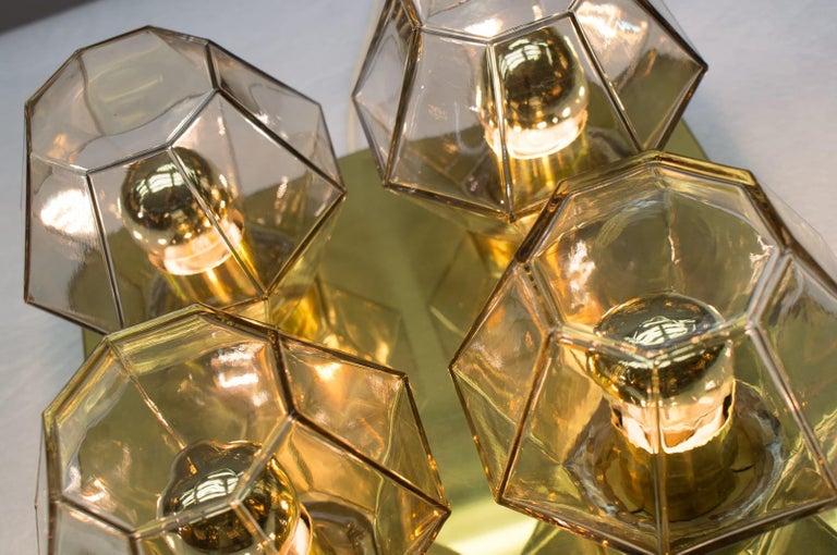 Geometric 4-Light Limburg Brass and Glass Wall or Ceiling Lamp, Germany, 1960s For Sale 3