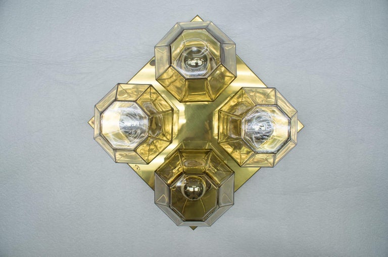 Geometric 4-Light Limburg Brass and Glass Wall or Ceiling Lamp, Germany, 1960s For Sale 4