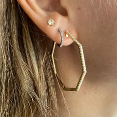 Boucles d'oreilles géométriques à diamants octogonaux de 40 mm, or 14K, EG14516