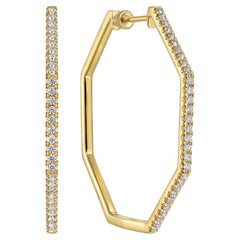 Geometric 40mm Octagonal Diamond In & Out Hoop Earrings 14K Gold, EG14516