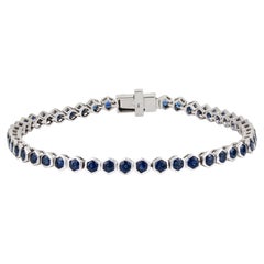 Geometric 5.54 Carat Blue Sapphire Hexagon Tennis Bracelet in 14K White Gold
