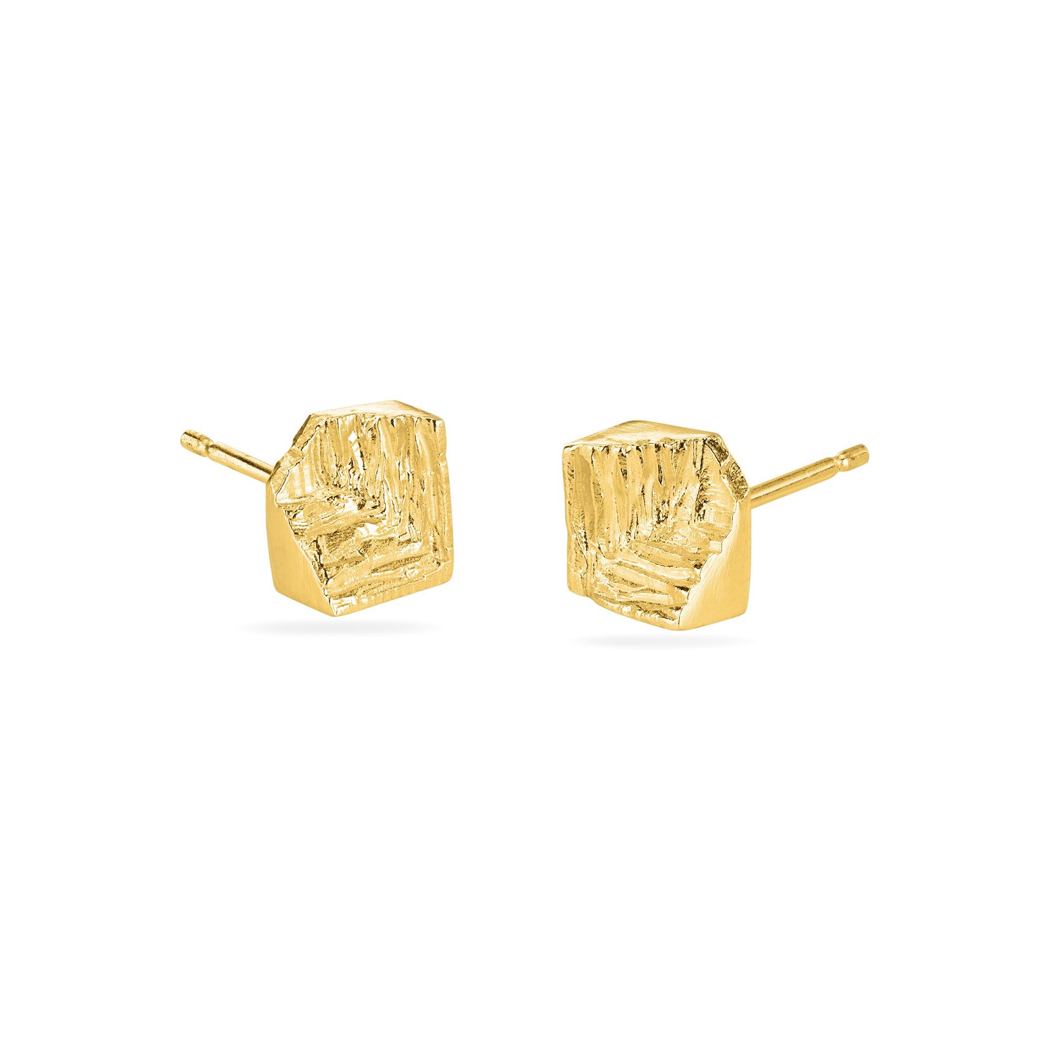 Moderne Boucles d'oreilles géométriques modernistes en or jaune texturé 9k en vente