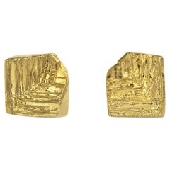 Boucles d'oreilles géométriques modernistes en or jaune texturé 9k