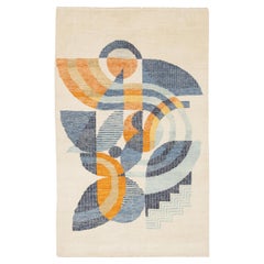 Tappeto geometrico astratto di ispirazione Art Deco 5x8 in lana color crema morbido