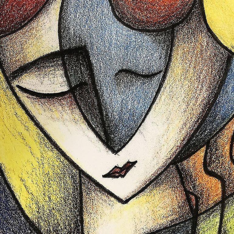 This Vibrant Geometric Abstract Woman Portrait print on canvas by Richard T Spears features a striking, colorful depiction of a woman through bold geometric shapes and patterns. This artwork combines vivid hues and angular forms to create an