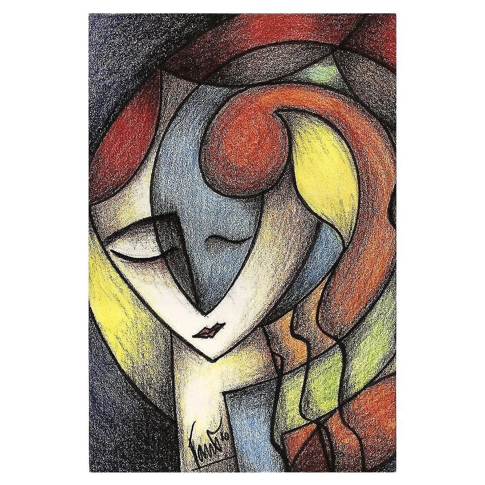 Geometric Abstract Expressinist Woman Portrait Print on Canvas by Richard T Spea For Sale