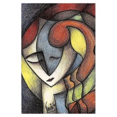 Geometric Abstract Expressinist Woman Portrait Print on Canvas by Richard T Spea