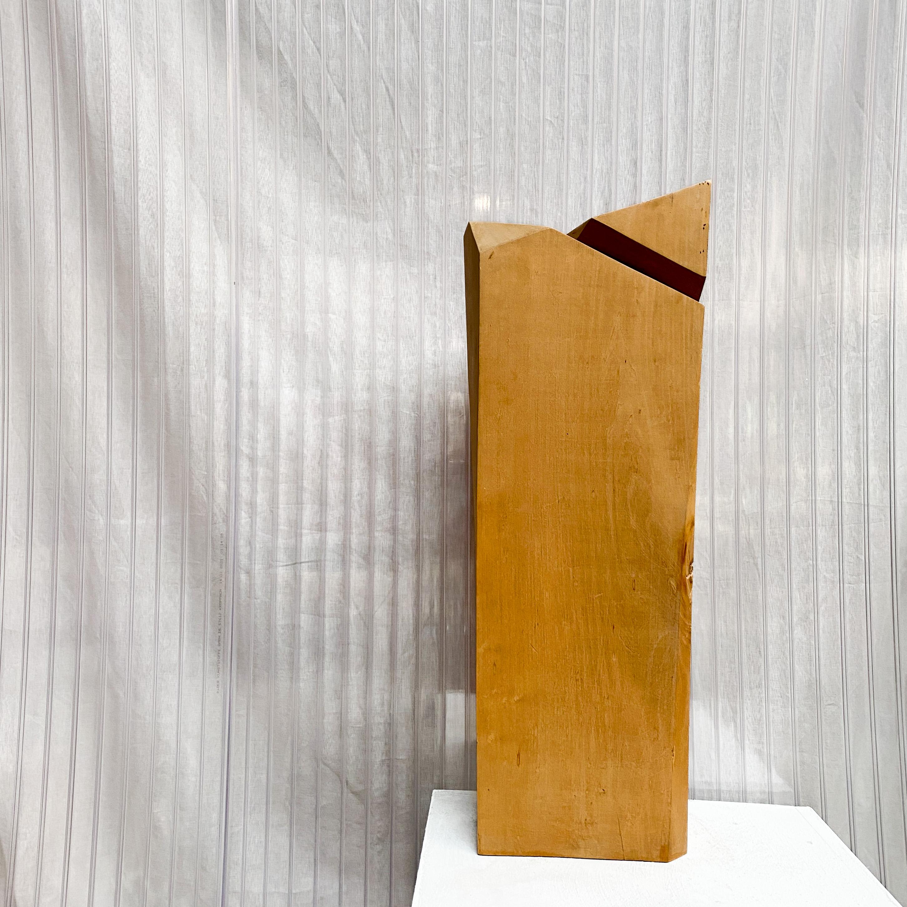 20th Century Geometric Abstract Hand Carved Wooden Sculpture, 1970s For Sale