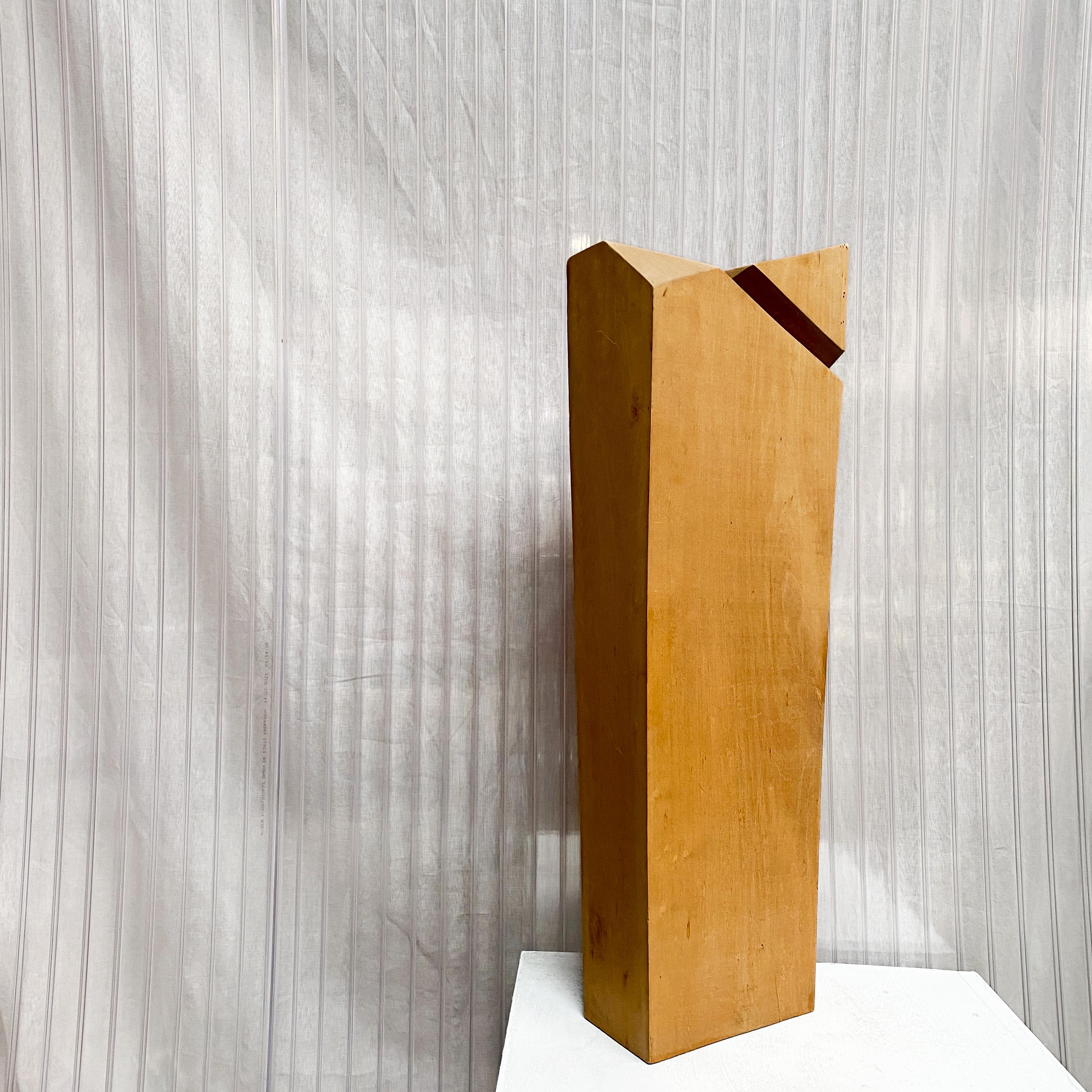 Geometric Abstract Hand Carved Wooden Sculpture, 1970s For Sale 1