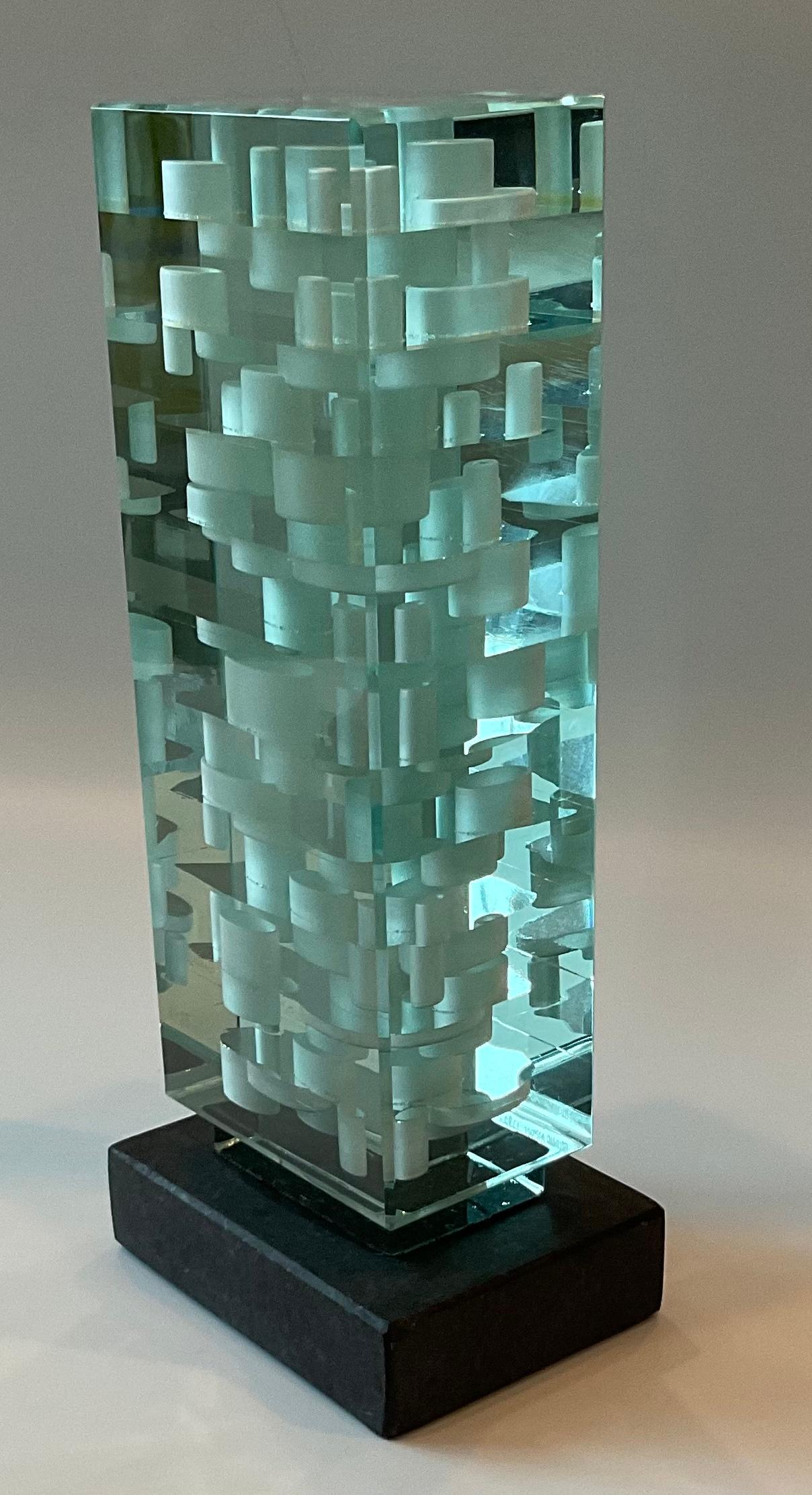 Mid-Century Modern Geometric Abstract Murano Glass Sculpture by Gino Vistosi, 1985 For Sale