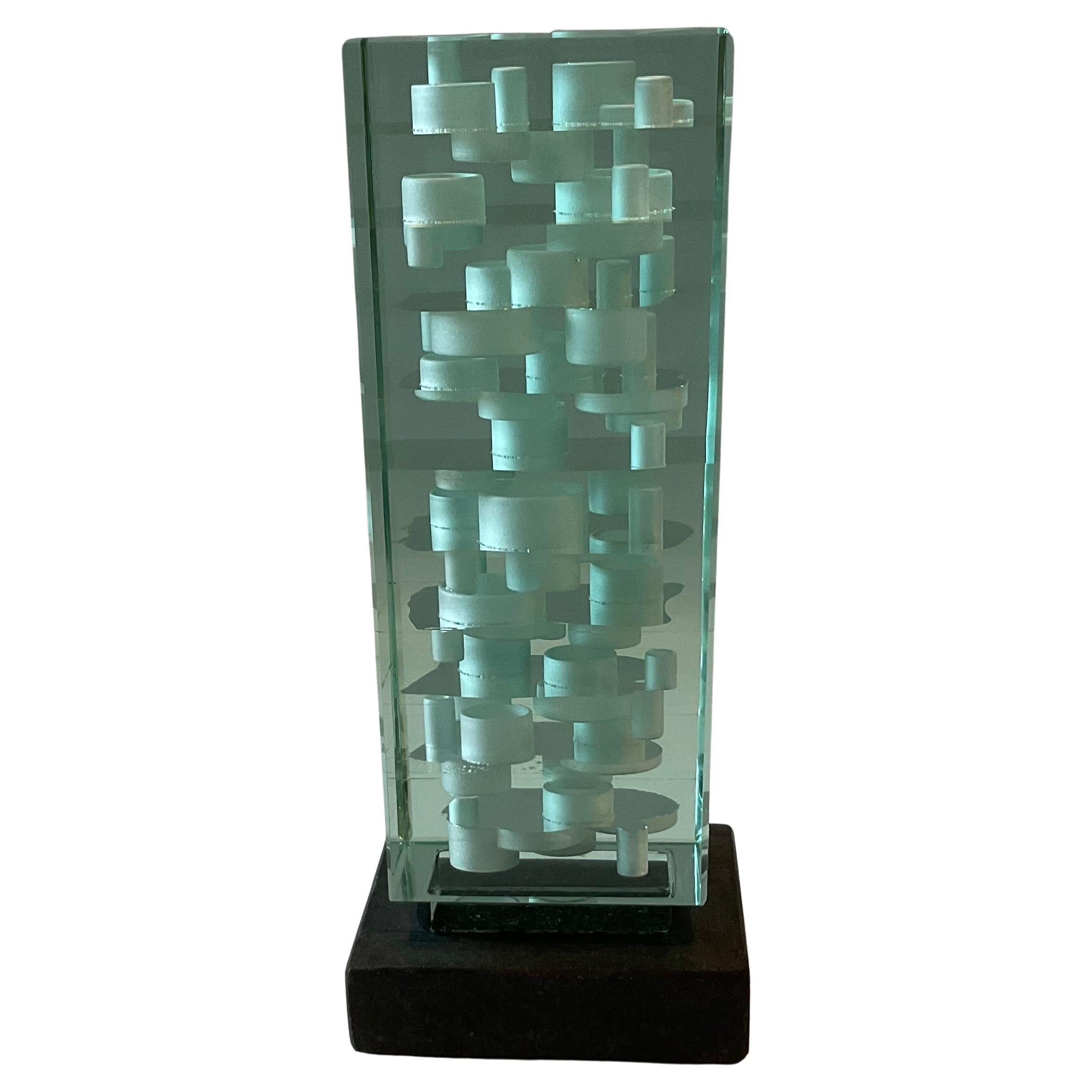 Geometric Abstract Murano Glass Sculpture by Gino Vistosi, 1985 For Sale