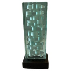 Vintage Geometric Abstract Murano Glass Sculpture by Gino Vistosi, 1985
