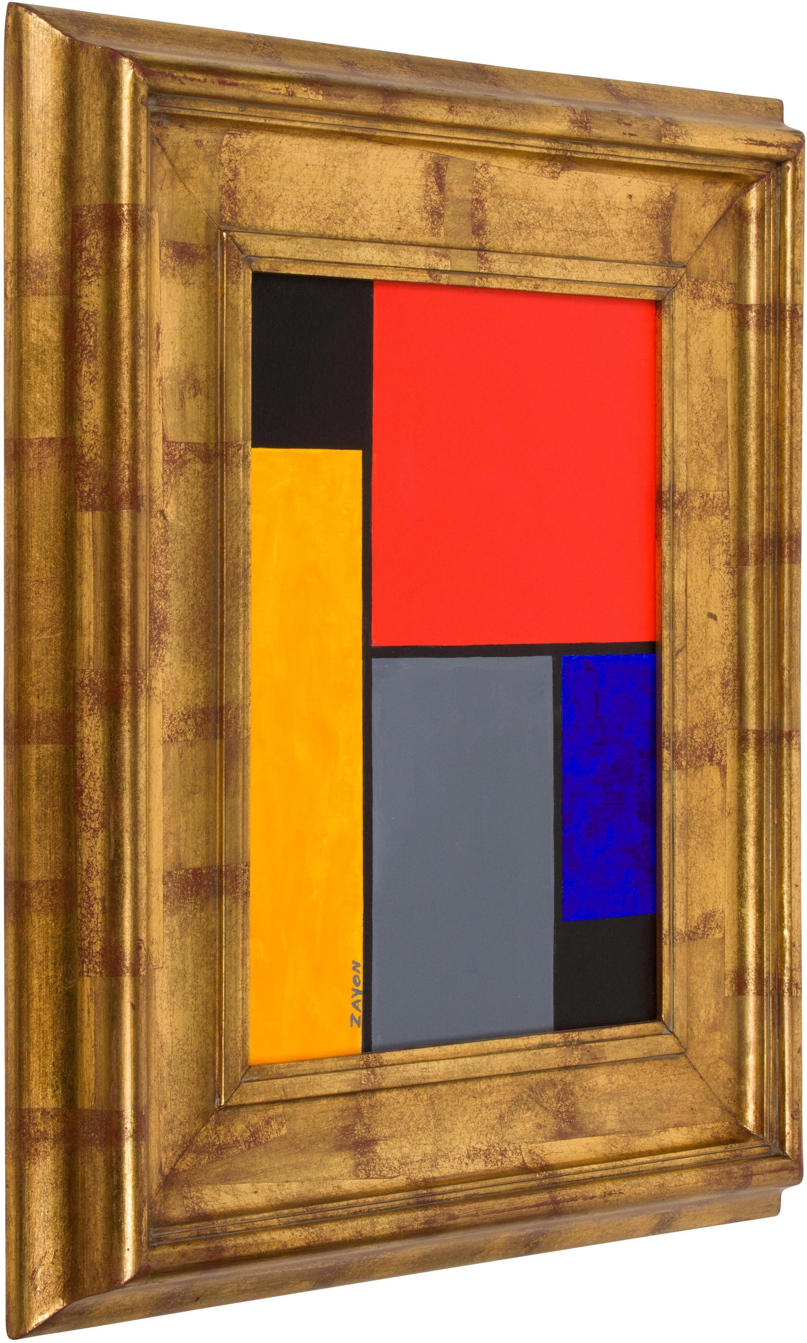Colorful geometric abstract oil on board well-listed artist Seymour Zayon.

Seymour Zayon, born in 1930, is a contemporary Philadelphia area painter known for his colorful geometric abstract compositions, mixed media and still life paintings. At