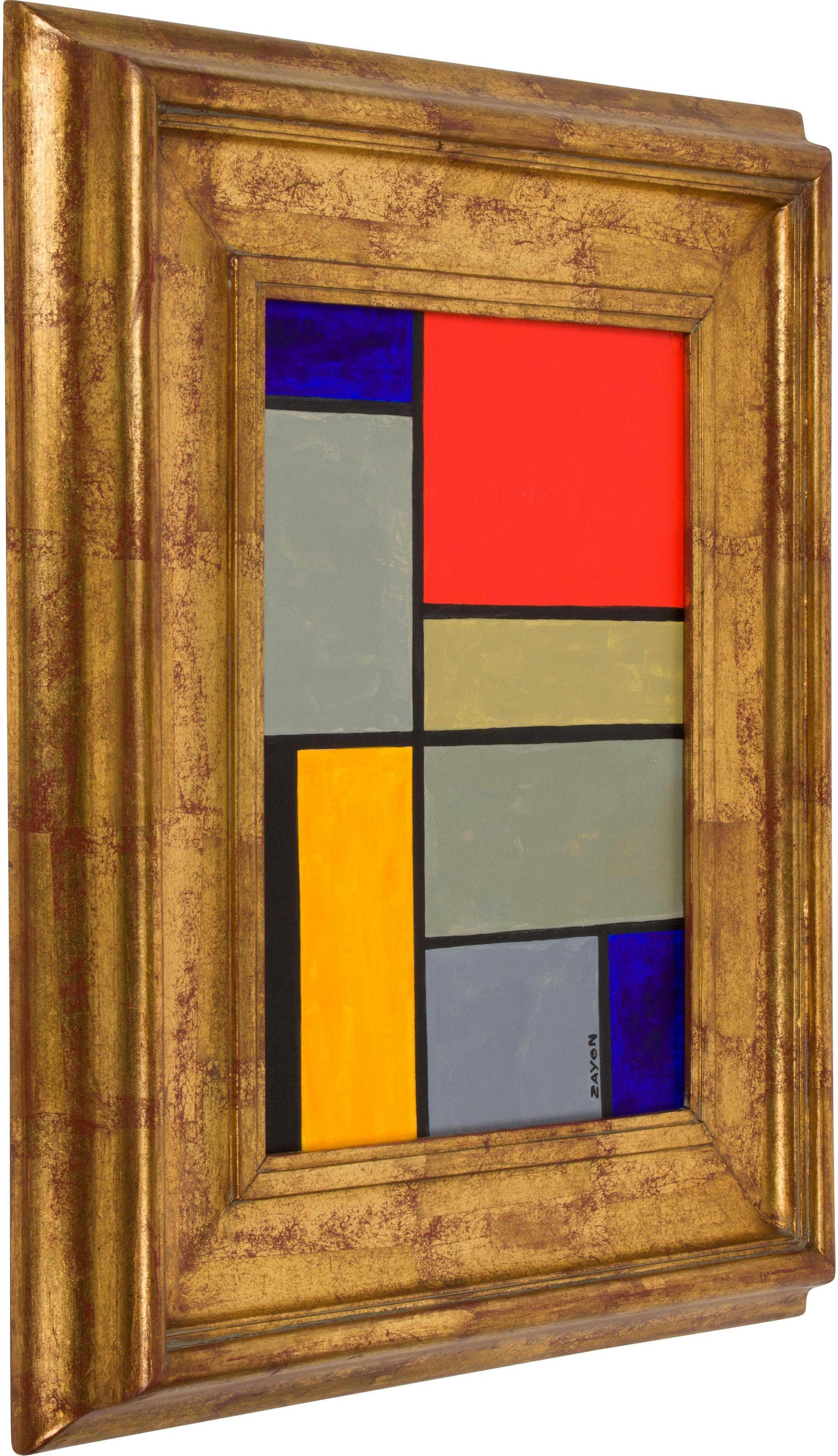 Colorful geometric abstract oil on board by well-listed artist Seymour Zayon.

Seymour Zayon, born in 1930, is a contemporary Philadelphia area painter known for his colorful geometric abstract compositions, mixed media and still life paintings.