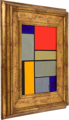 Olio astratto geometrico su tavola di Seymour Zayon