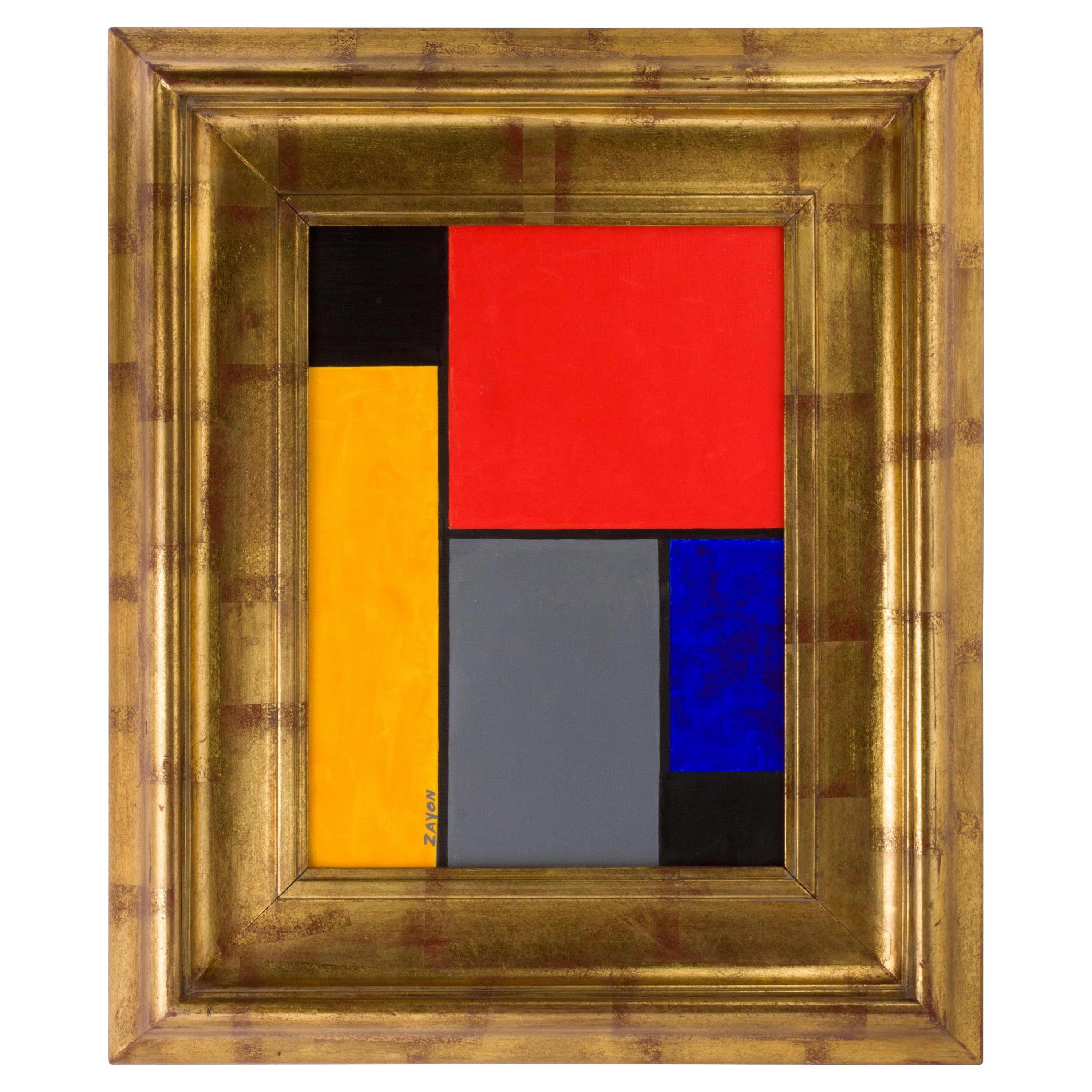 Geometric Abstract Oil on Board by Seymour Zayon For Sale