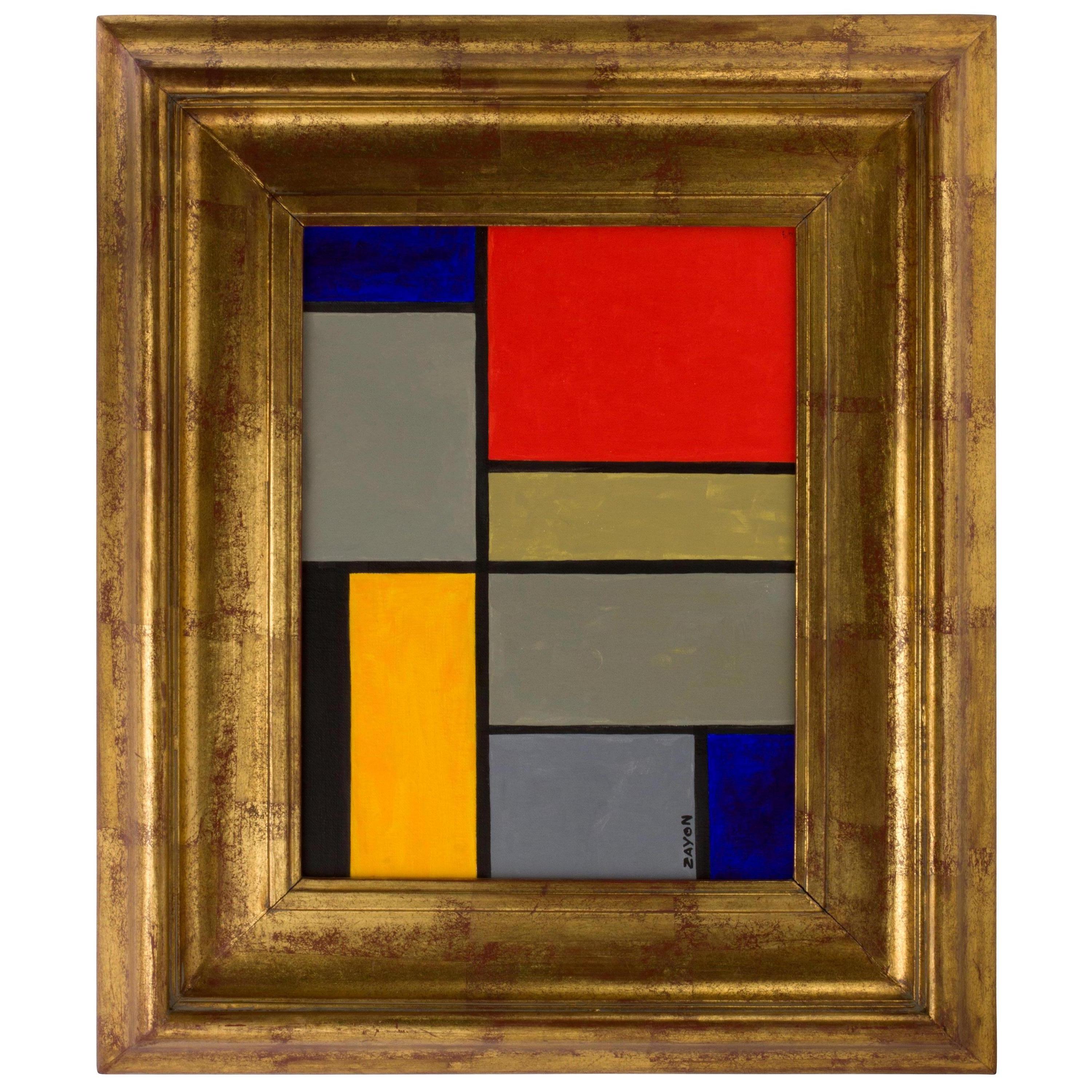 Geometric Abstract Oil on Board by Seymour Zayon For Sale