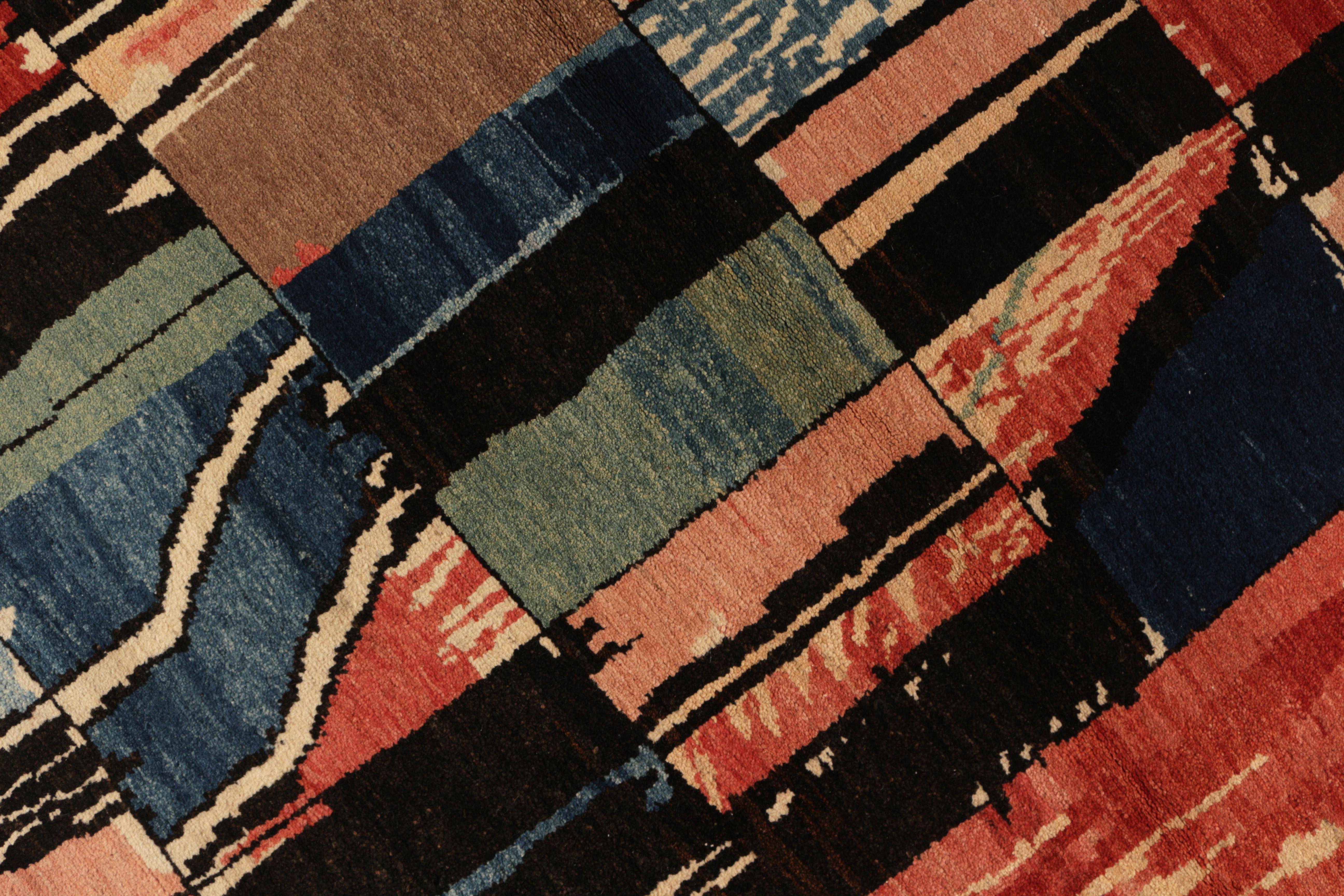 Noué à la main Tapis & Kilim's - Tapis géométrique abstrait à motif moderne rouge et bleu en vente