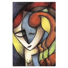 Vintage Geometric Abstract Woman Portrait Print on Canvas by Richard T Spears