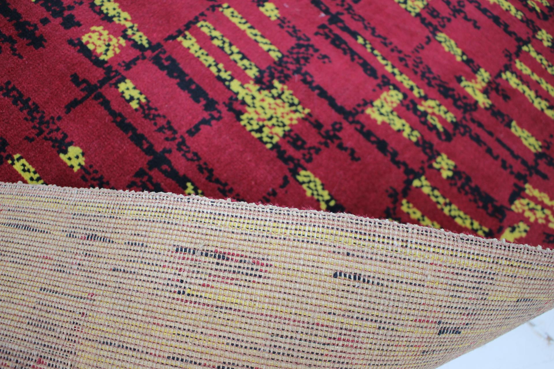 Woven Geometric Abstract Wool Bouclé Carpet / Rug-1950s / Czechoslovakia For Sale