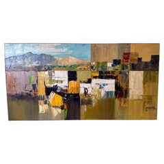 Astrazione geometrica  Pittura a olio francese su tela con cornice in legno