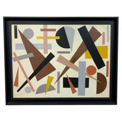 Abstrait géométrique, huile sur toile d'Armilde Dupont, Belgique, 1970